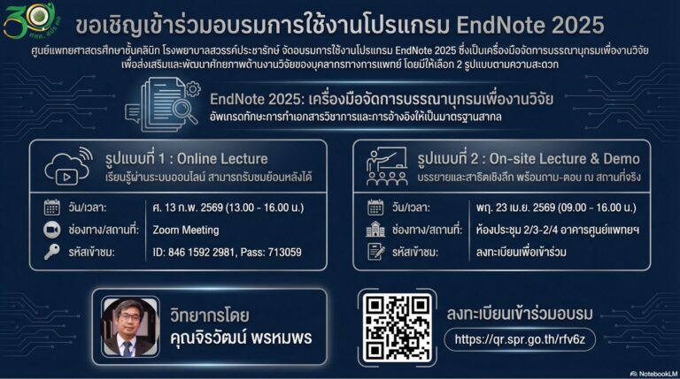 ขอเชิญเข้าร่วมอบรมการใช้งานโปรแกรม EndNote 2025